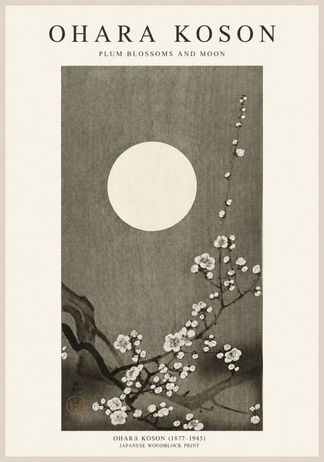 Ohara Koson Plum Blossoms and Moon No1 - Plakát
