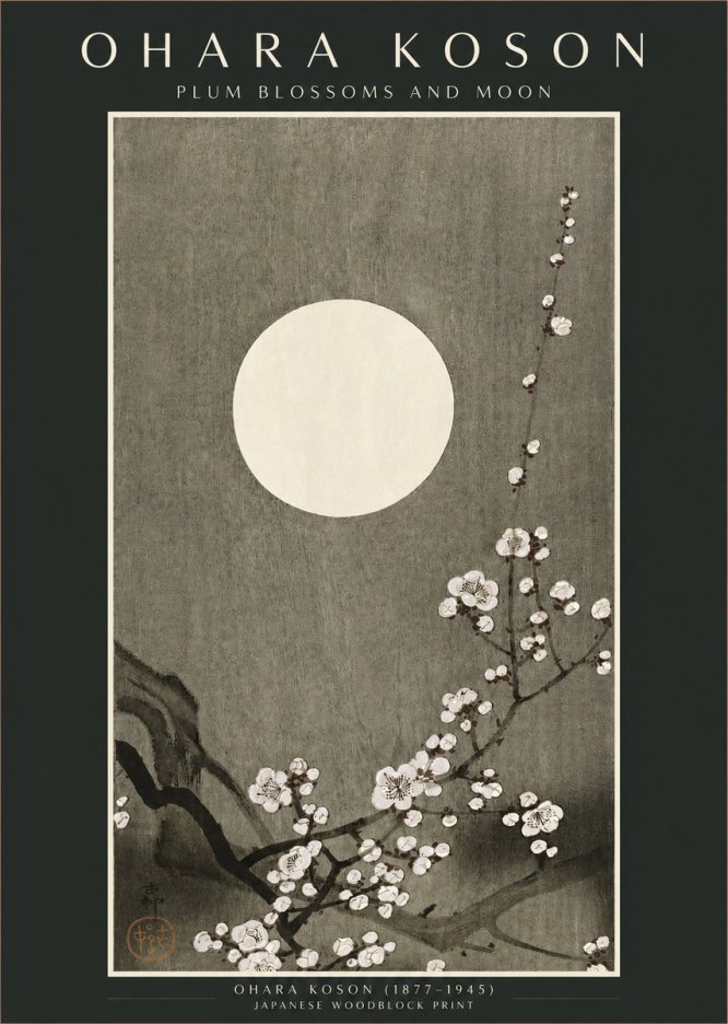 Ohara Koson Plum Blossoms and Moon No2 - Plakát