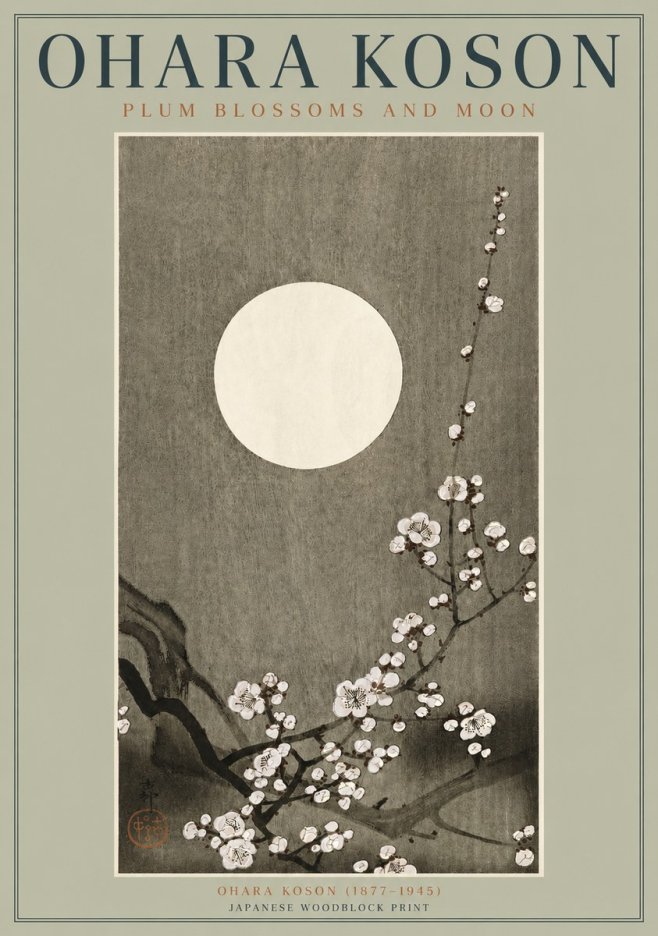 Ohara Koson Plum Blossoms and Moon No3 - Plakát