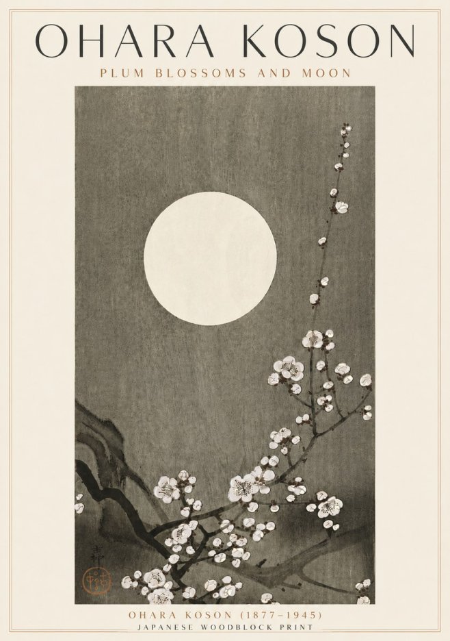 Ohara Koson Plum Blossoms and Moon No4 - Plakát