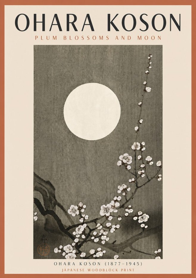 Ohara Koson Plum Blossoms and Moon No5 - Plakát