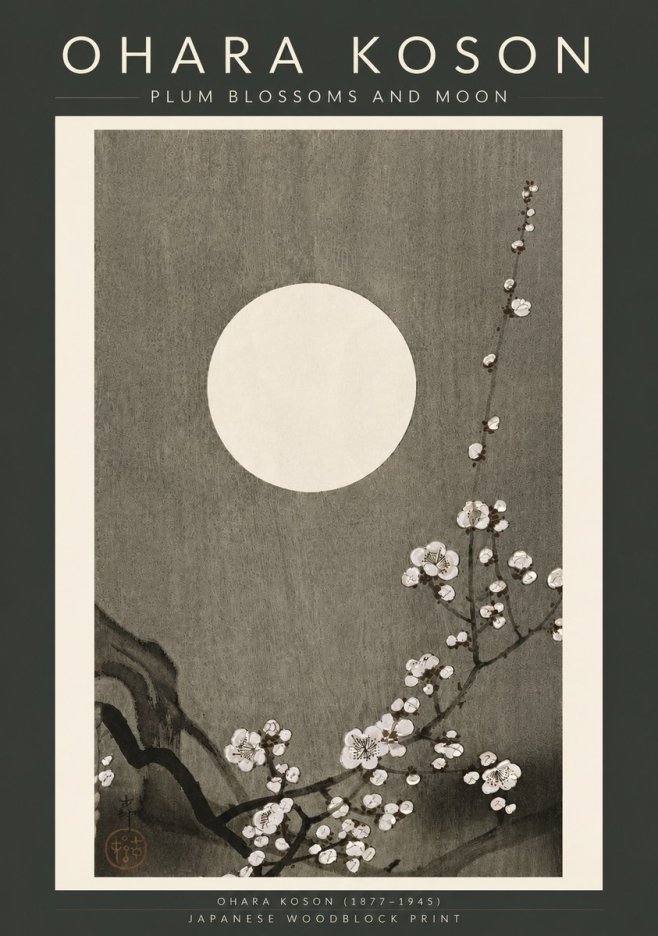 Ohara Koson Plum Blossoms and Moon No6 - Plakát