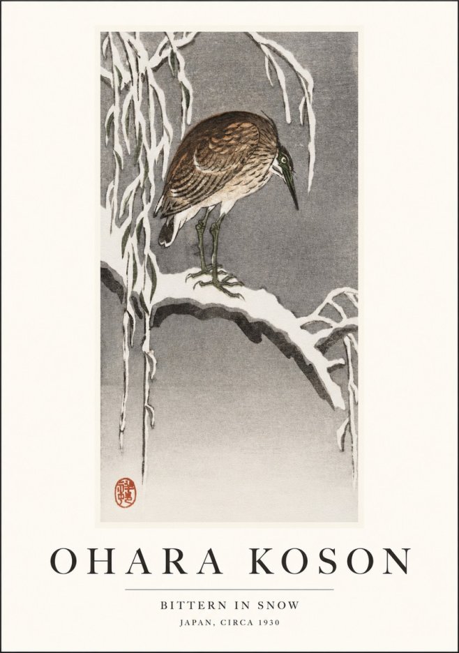 Ohara Koson Bittern in Snow No1 - Plakát