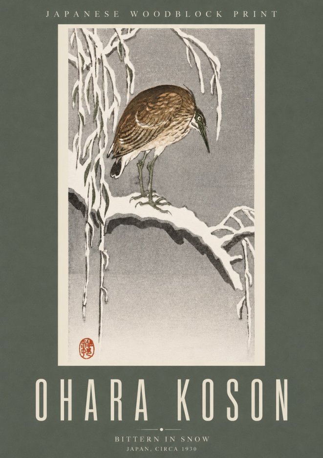 Ohara Koson Bittern in Snow No2 - Plakát