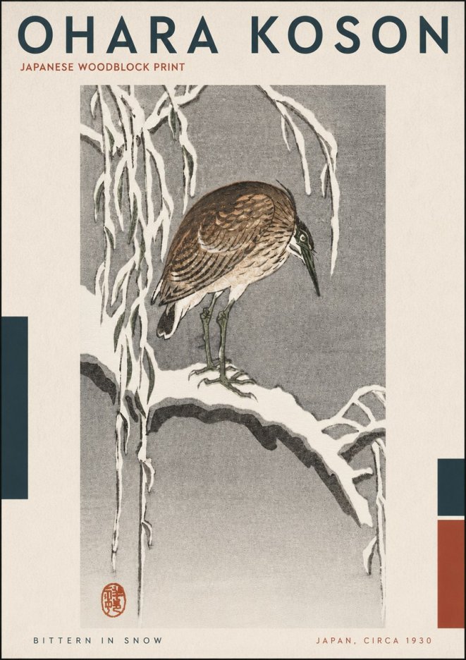Ohara Koson Bittern in Snow No4 - Plakát