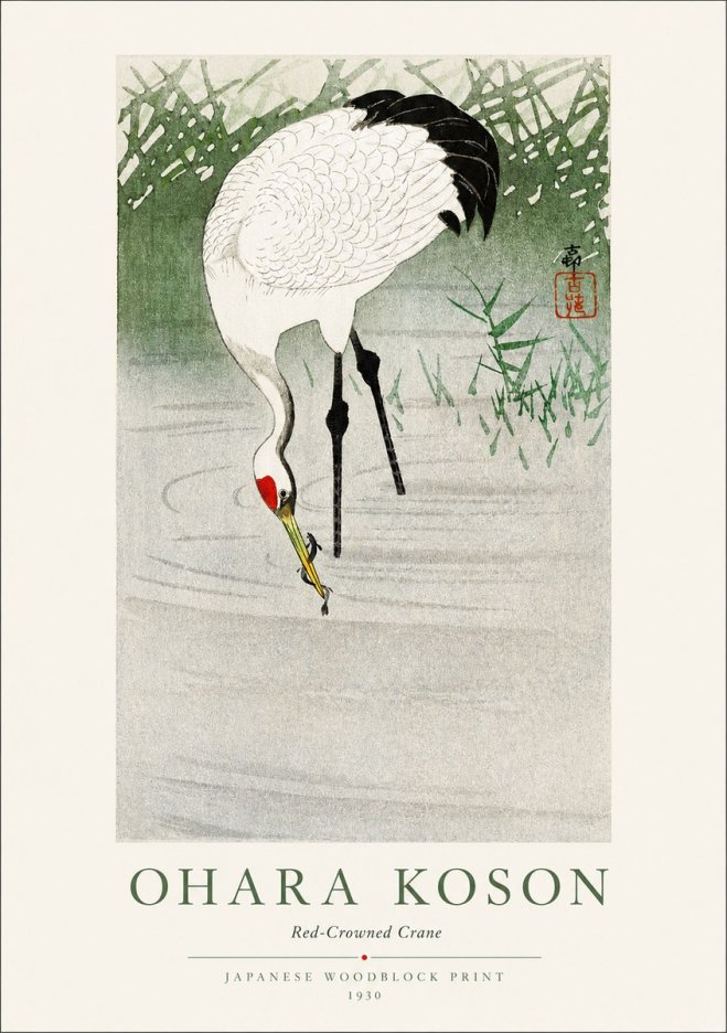 Ohara Koson Red-crowned Crane No1 - Plakát