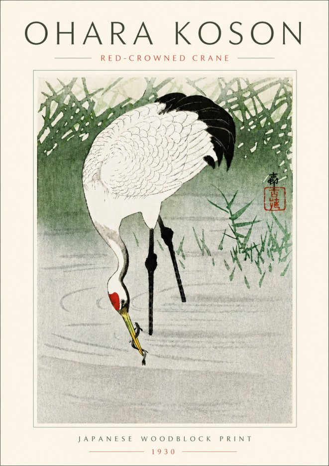 Ohara Koson Red-crowned Crane No6 - Plakát
