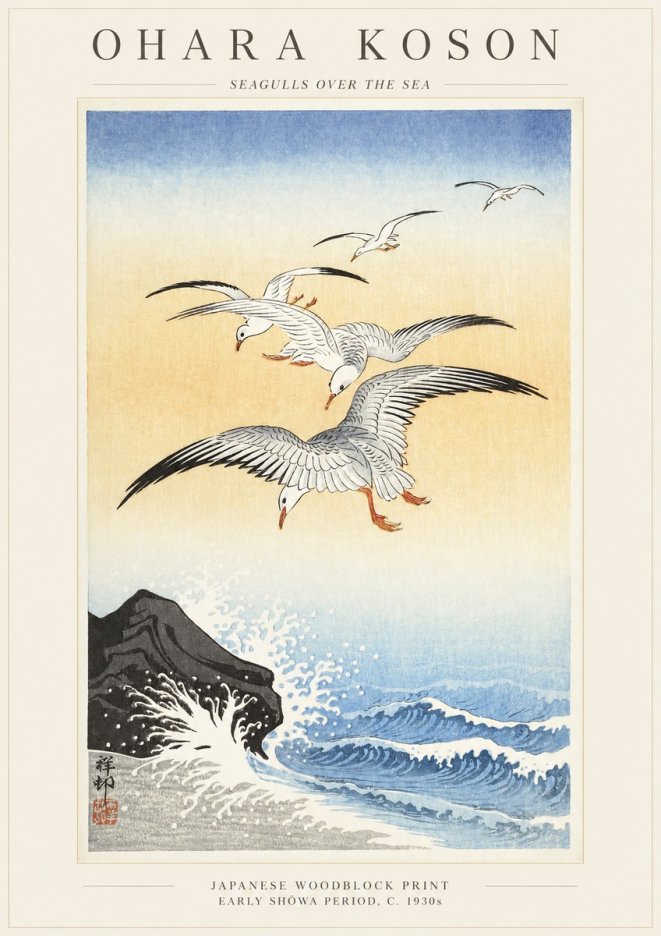 Ohara Koson Seagulls over the Sea No1 - Plakát