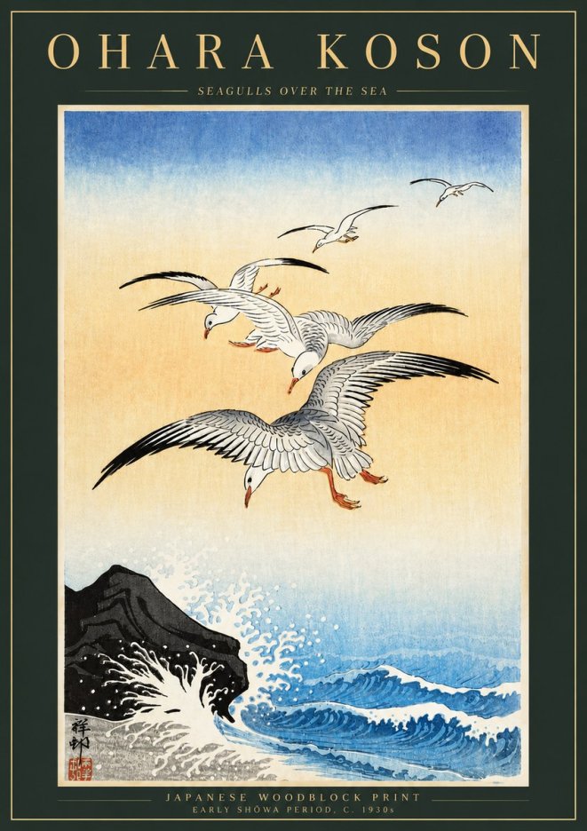 Ohara Koson Seagulls over the Sea No5 - Plakát