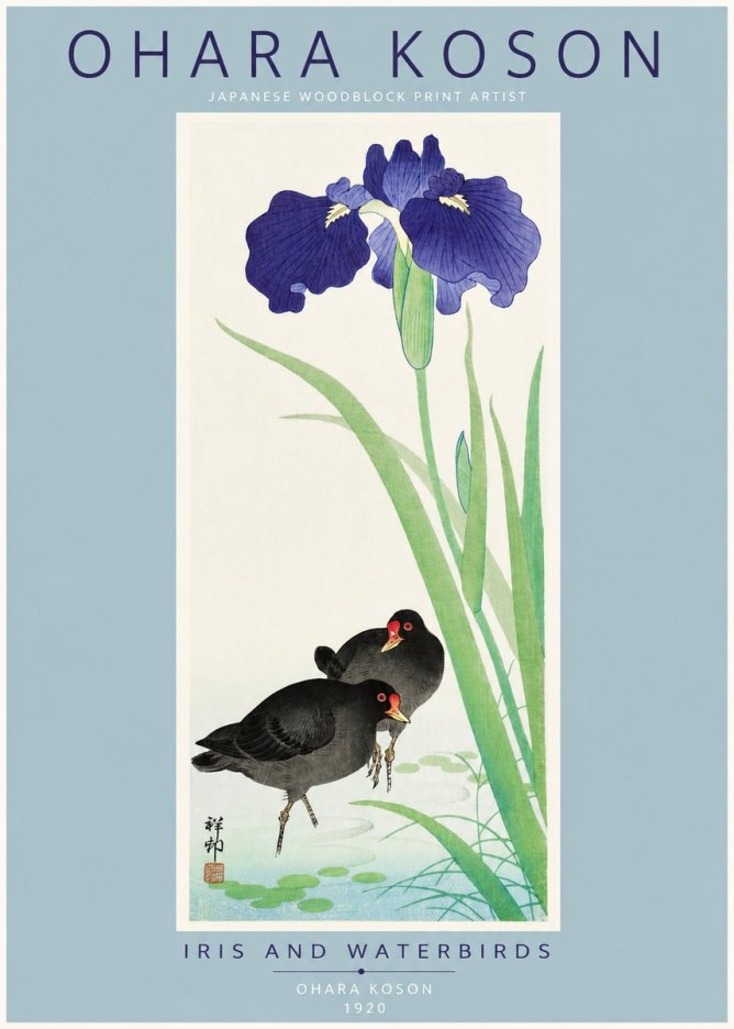 Ohara Koson Iris and Waterbirds No2 - Plakát