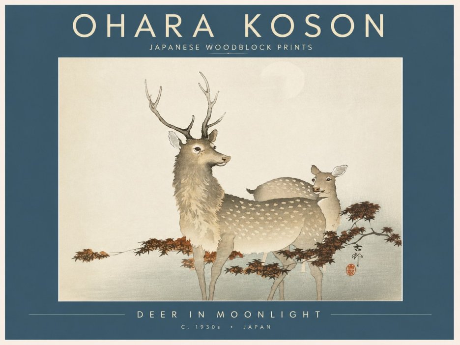 Ohara Koson Deer in Moonlight No2 - Plakát