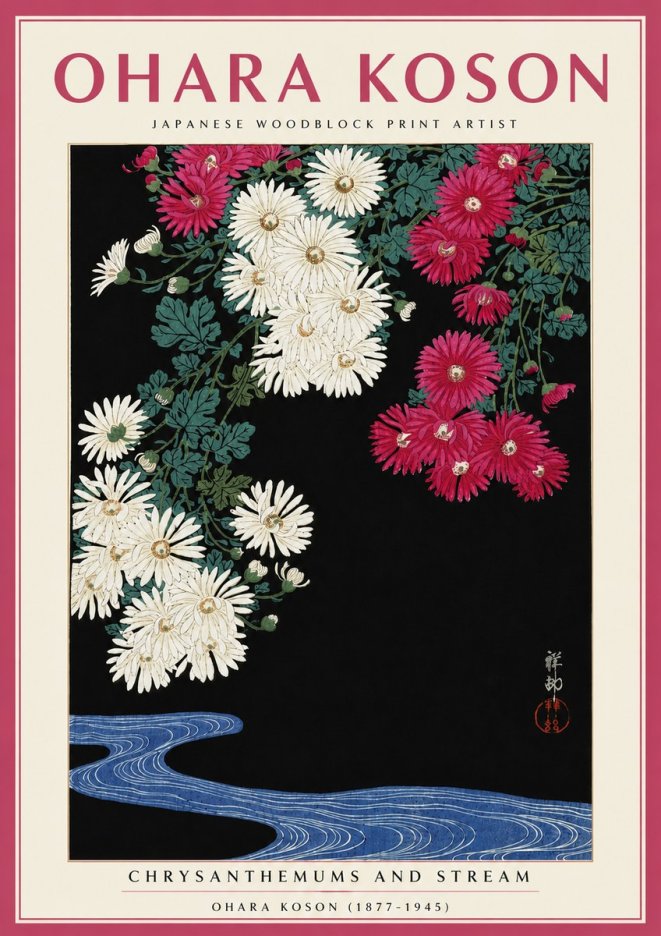 Ohara Koson Chrysanthemums and Stream No5 - Plakát