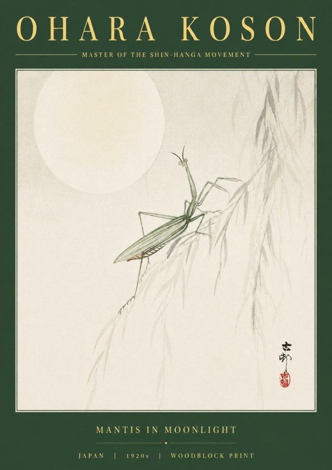 Ohara Koson Mantis in Moonlight No2 - Plakát
