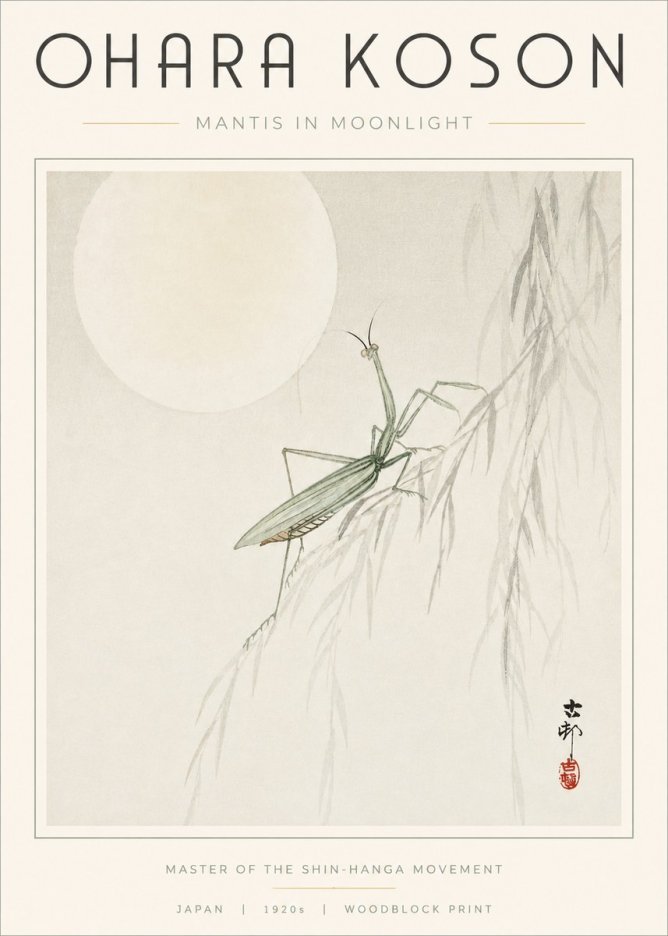 Ohara Koson Mantis in Moonlight No3 - Plakát