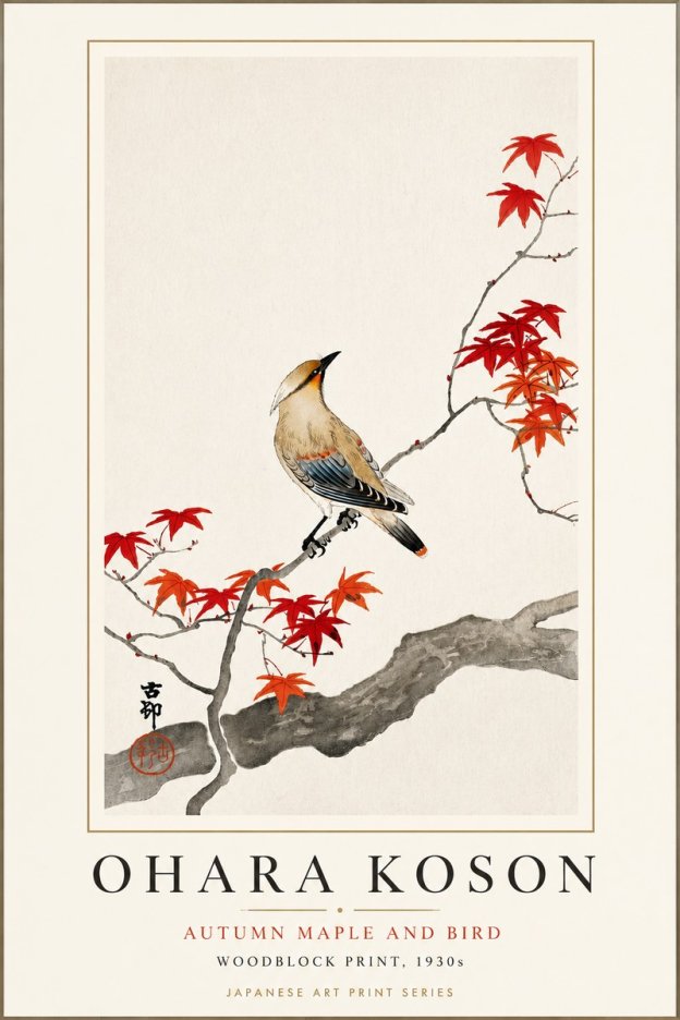 Ohara Koson Autumn Maple and Bird No3 - Plakát
