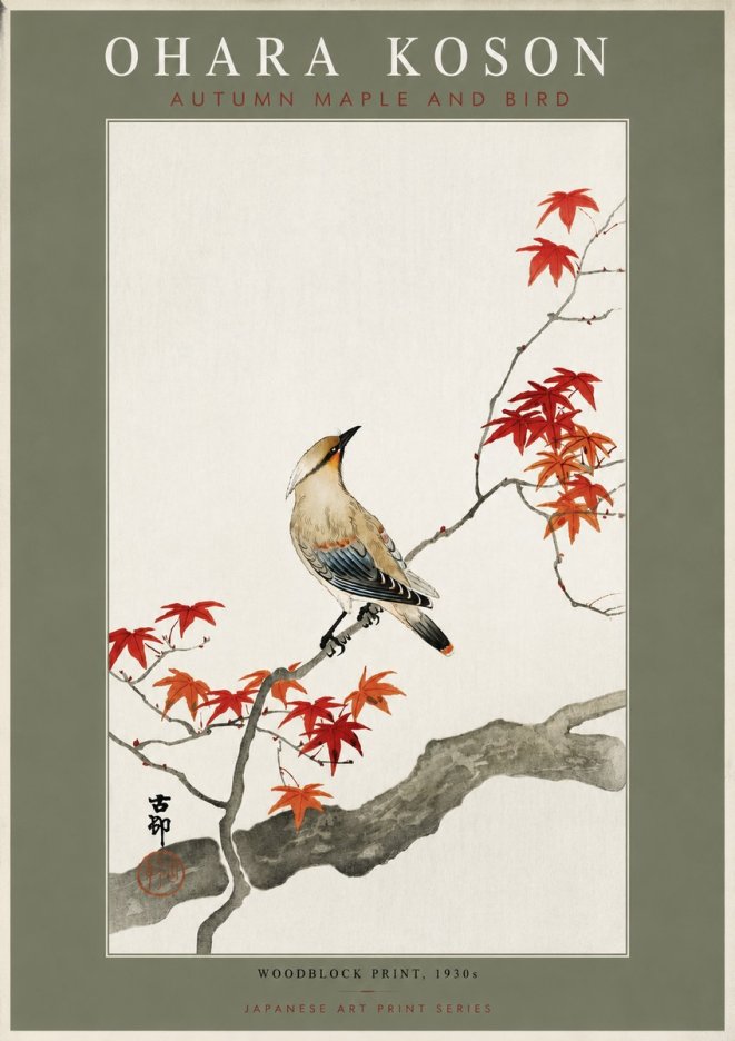 Ohara Koson Autumn Maple and Bird No4 - Plakát