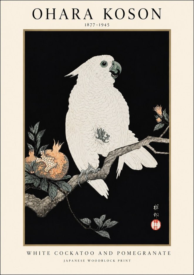 Ohara Koson White Cockatoo and Pomegranate II No1 - Plakát