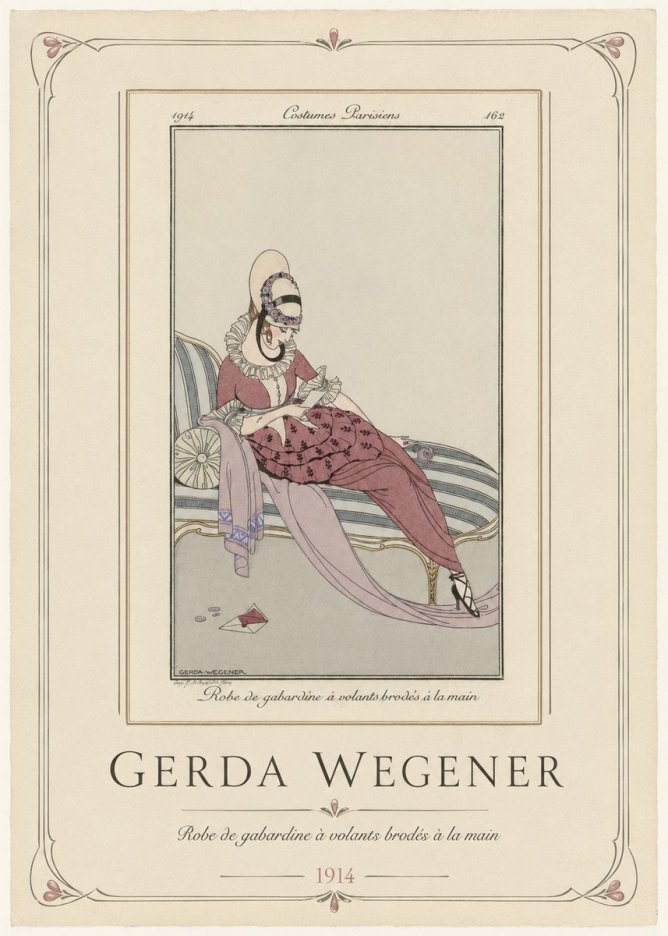 Gerda Wegener Robe De Gabardine À Volants Brodés À La Main I No1 - Plakát