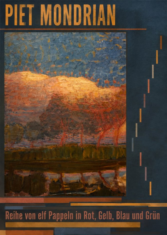 Piet Mondrian Reihe Von Elf Pappeln in Rot, Gelb, Blau Und Grün No6 - Plakát
