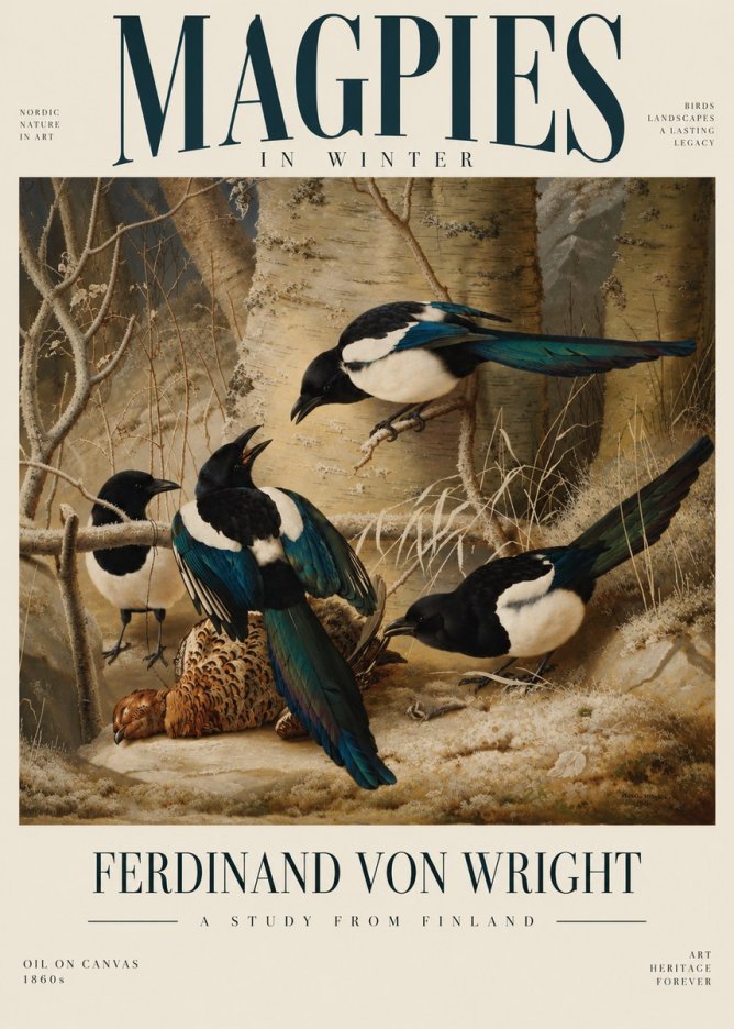 Ferdinand von Wright Magpies in Winter No6 - Plakát