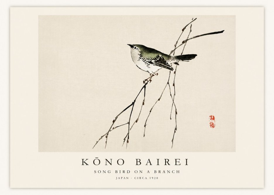 Kōno Bairei Song Bird on a Branch No1 - Plakát