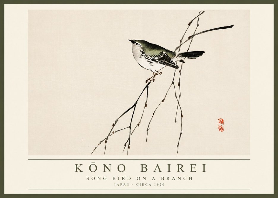Kōno Bairei Song Bird on a Branch No2 - Plakát