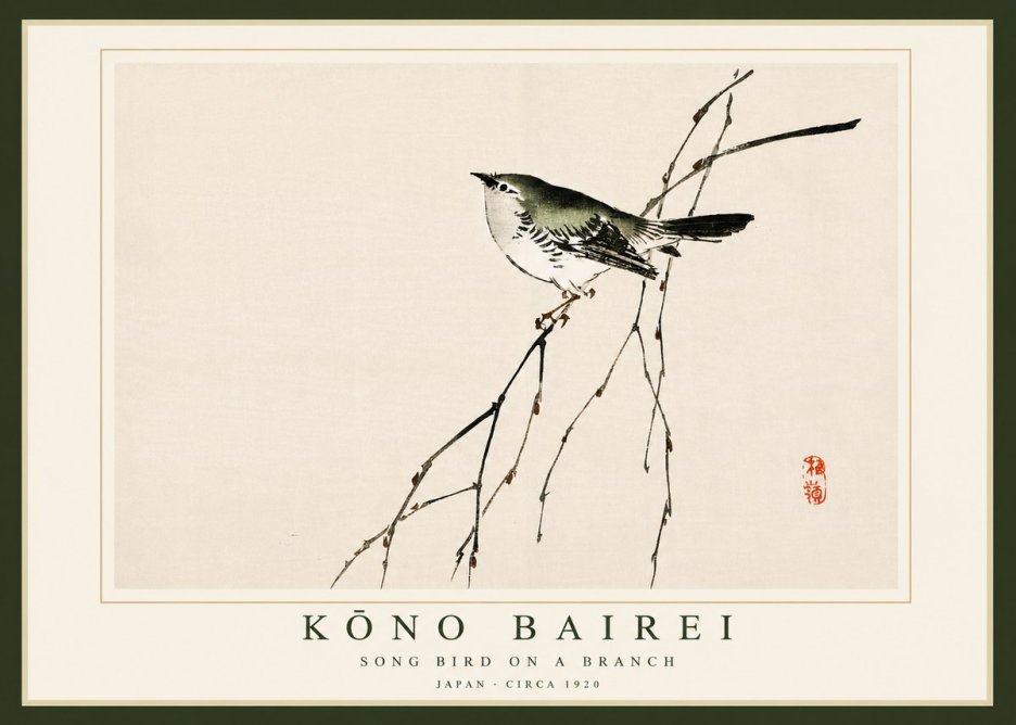 Kōno Bairei Song Bird on a Branch No4 - Plakát