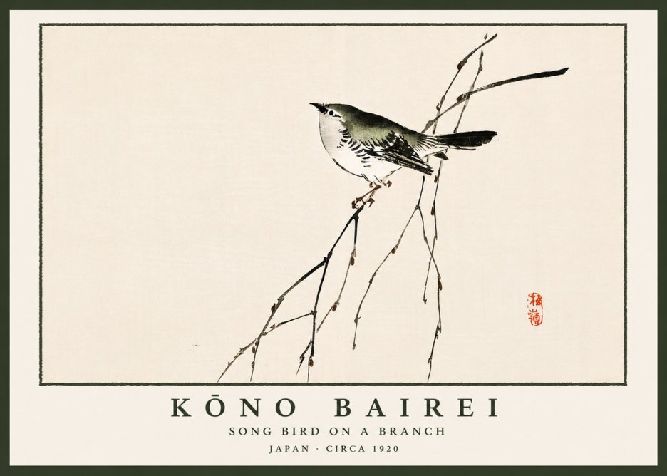 Kōno Bairei Song Bird on a Branch No5 - Plakát