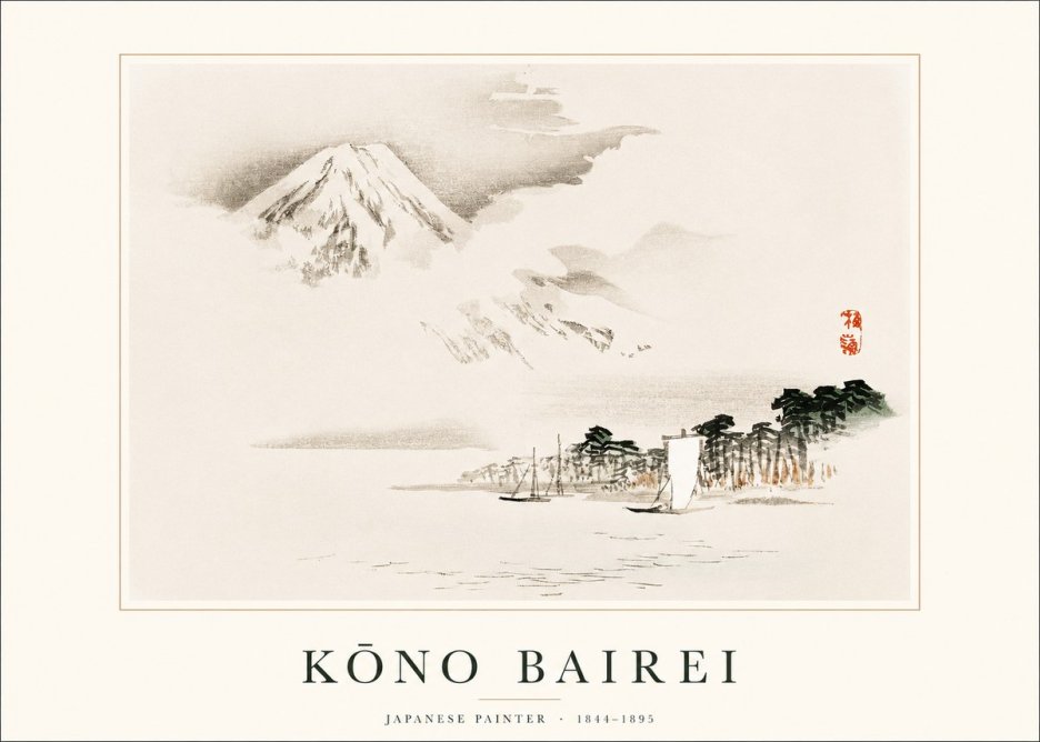 Kōno Bairei Mount Fuji with Boats No1 - Plakát
