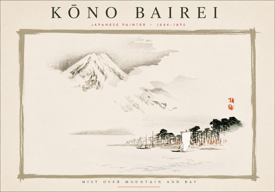 Kōno Bairei Mount Fuji with Boats No6 - Plakát