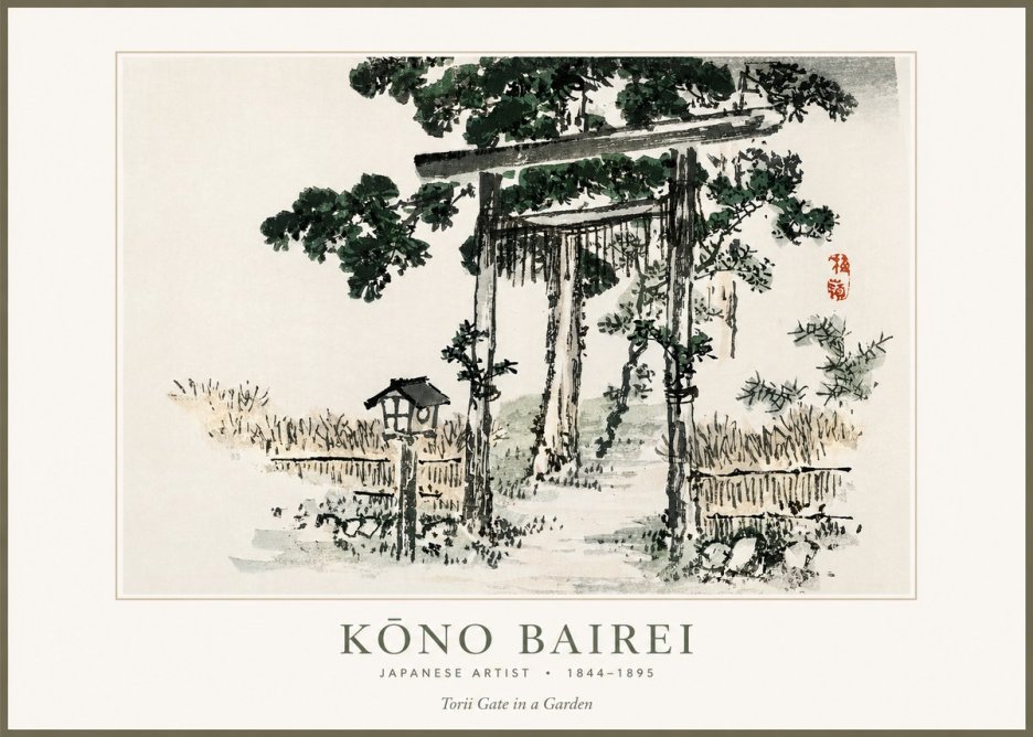 Kōno Bairei Torii Gate in a Garden No1 - Plakát