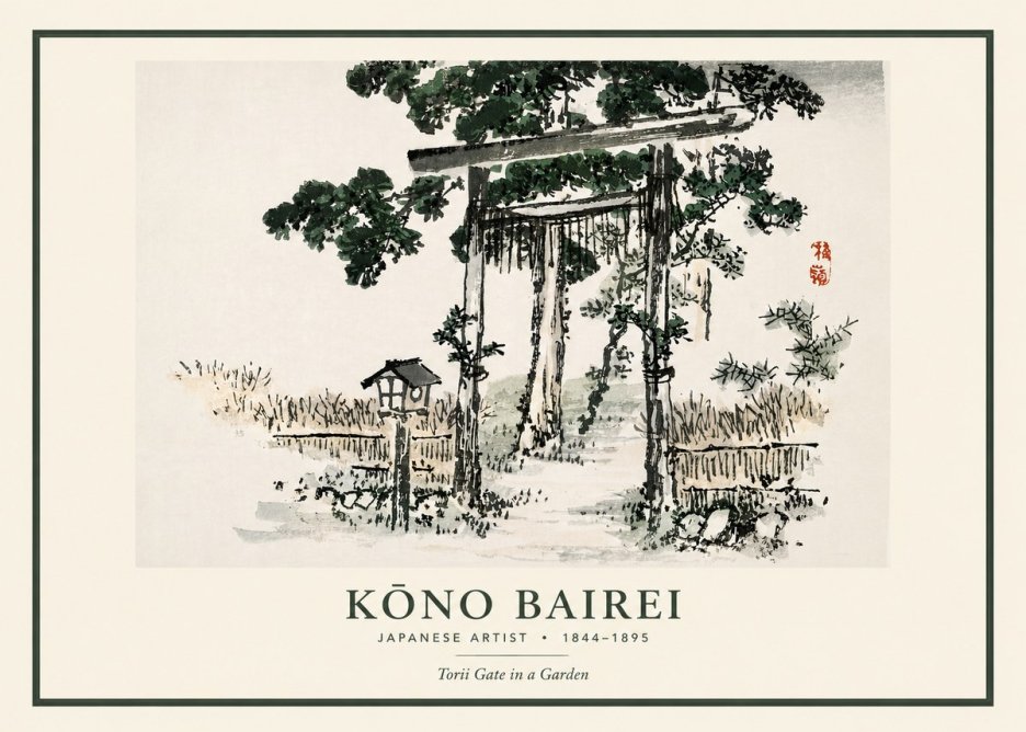 Kōno Bairei Torii Gate in a Garden No3 - Plakát
