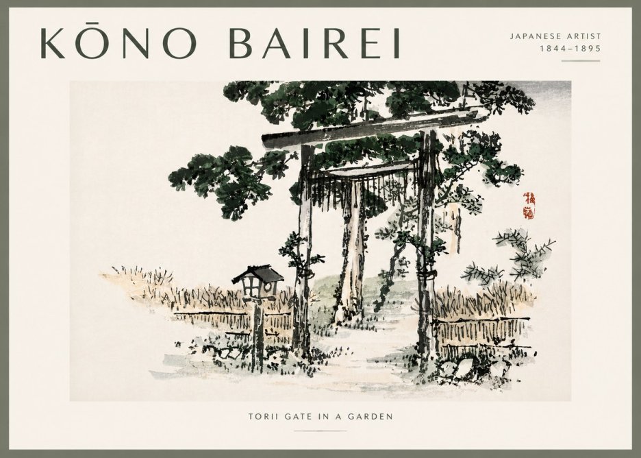 Kōno Bairei Torii Gate in a Garden No4 - Plakát