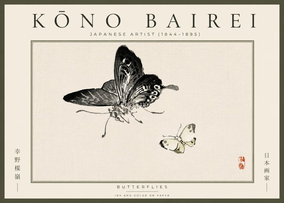 Kōno Bairei Butterflies No5 - Plakát