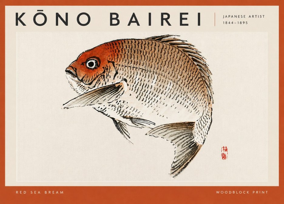 Kōno Bairei Red Sea Bream No4 - Plakát