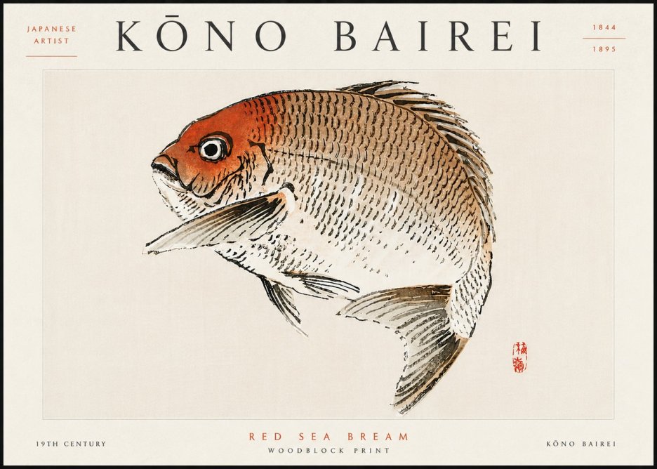 Kōno Bairei Red Sea Bream No6 - Plakát