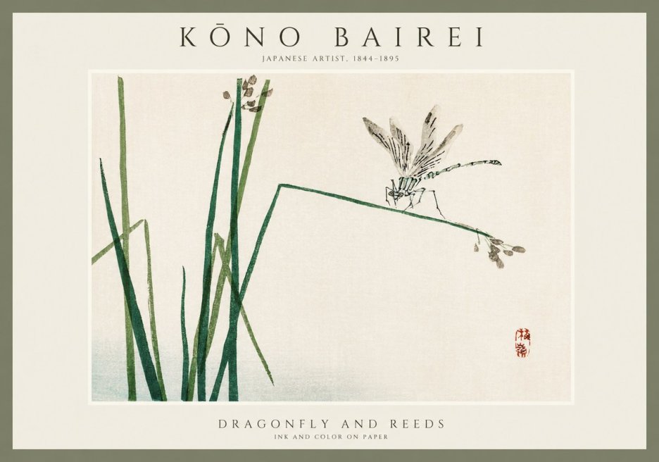 Kōno Bairei Dragonfly and Reeds No1 - Plakát