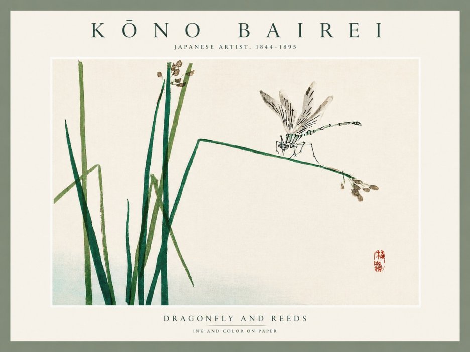 Kōno Bairei Dragonfly and Reeds No5 - Plakát
