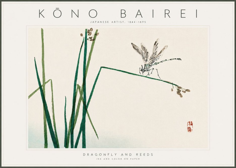 Kōno Bairei Dragonfly and Reeds No6 - Plakát