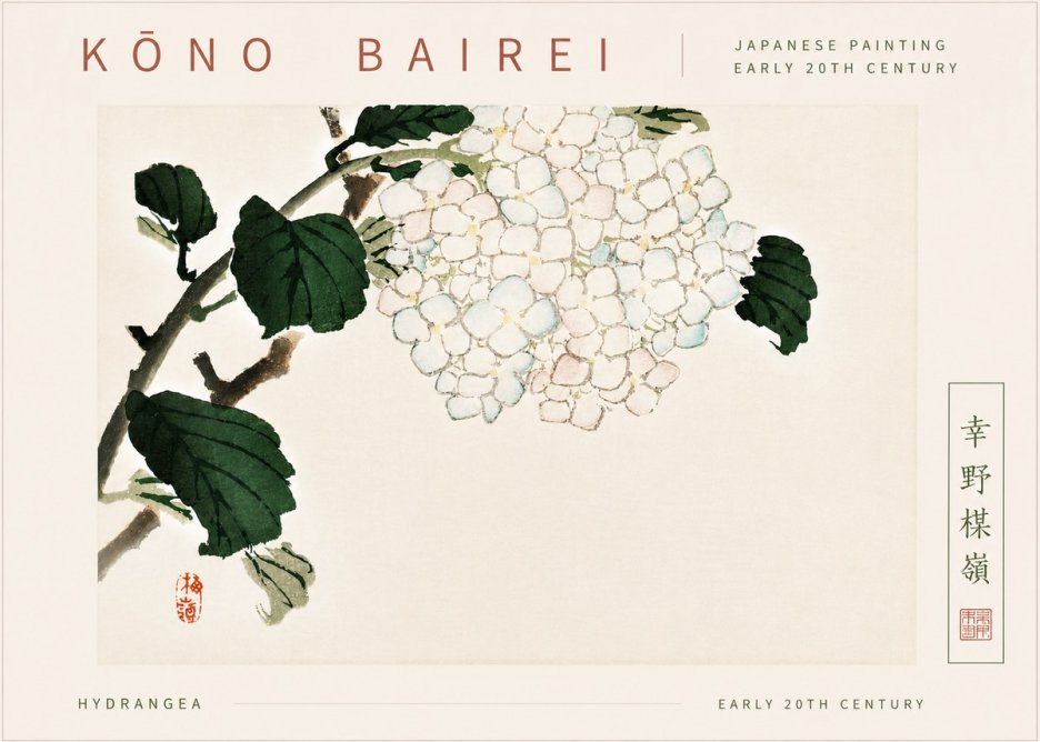 Kōno Bairei Hydrangea No6 - Plakát