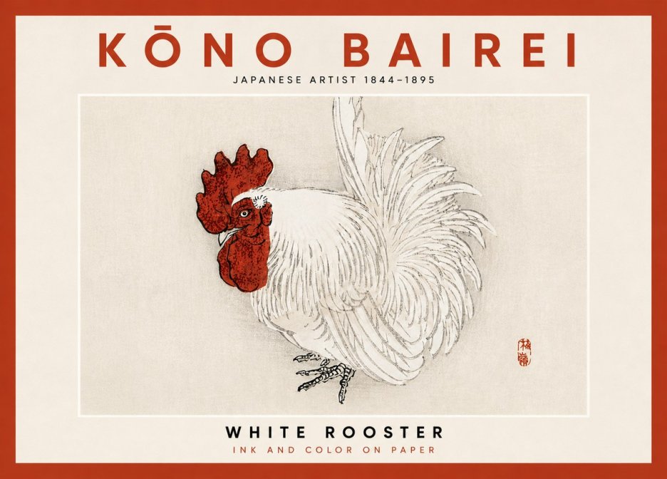 Kōno Bairei White Rooster No4 - Plakát
