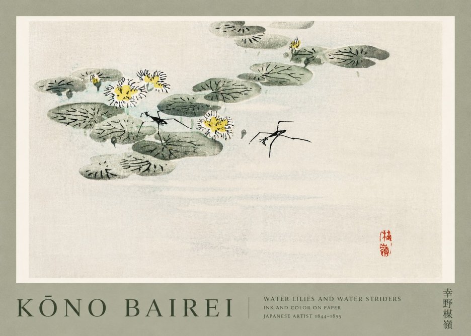 Kōno Bairei Water Lilies and Water Striders No2 - Plakát