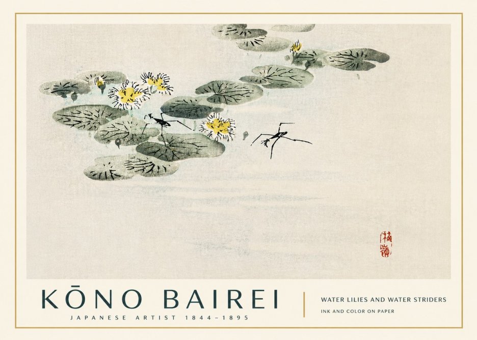 Kōno Bairei Water Lilies and Water Striders No3 - Plakát