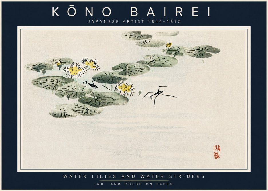 Kōno Bairei Water Lilies and Water Striders No6 - Plakát
