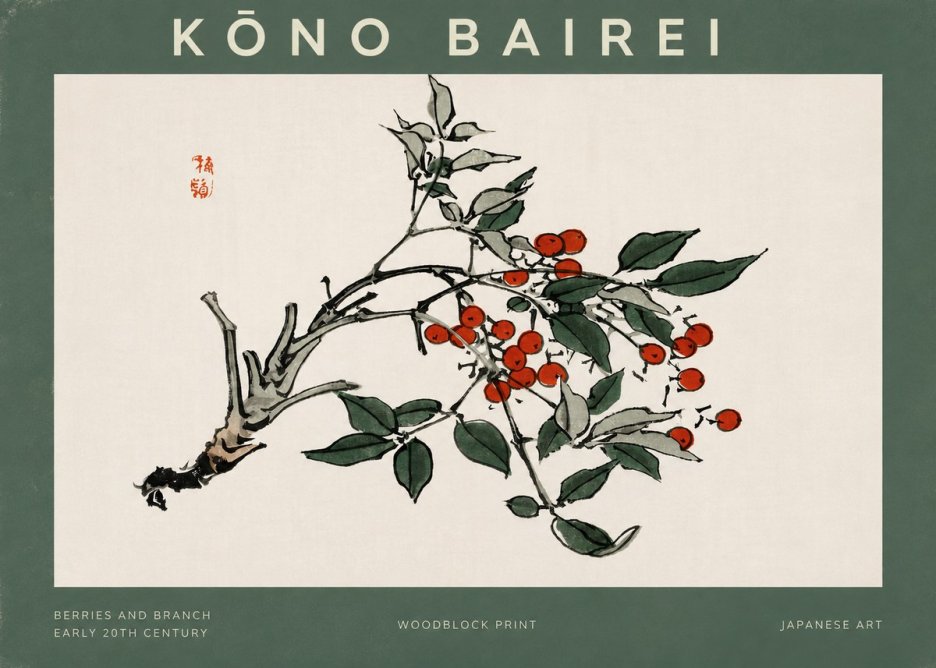 Kōno Bairei Berries and Branch No2 - Plakát