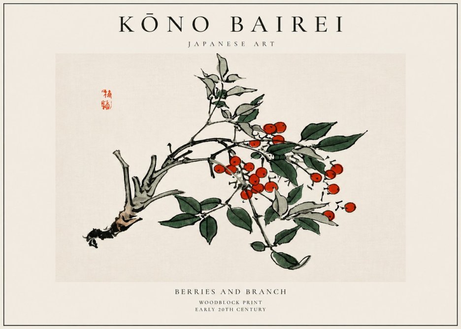 Kōno Bairei Berries and Branch No3 - Plakát