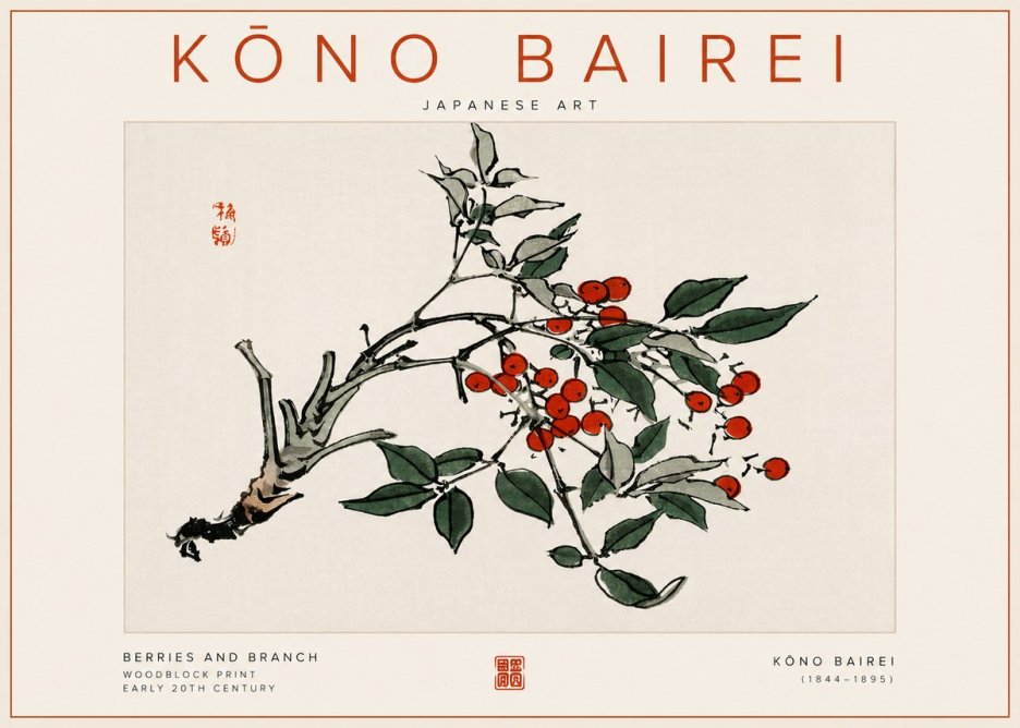 Kōno Bairei Berries and Branch No5 - Plakát