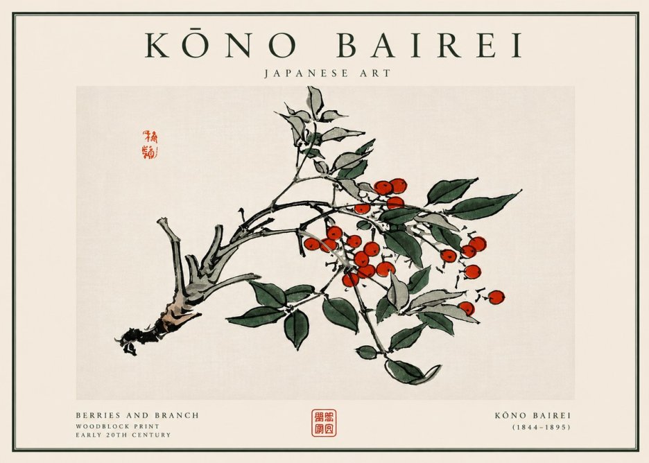 Kōno Bairei Berries and Branch No6 - Plakát
