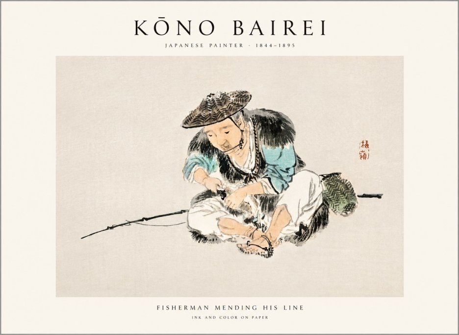 Kōno Bairei Fisherman Mending His Line No1 - Plakát