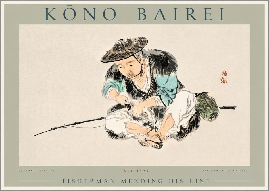 Kōno Bairei Fisherman Mending His Line No2 - Plakát